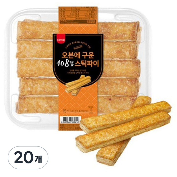 삼립 오븐에 구운 108겹 스틱 파이 15p, 330g, 20개