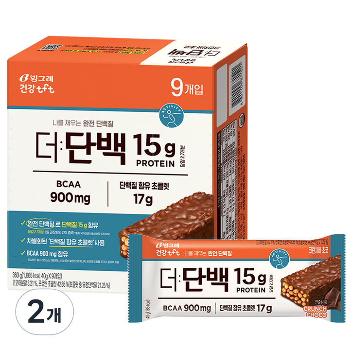 더단백 티에프티 크런치바 초코 9p, 360g, 2개