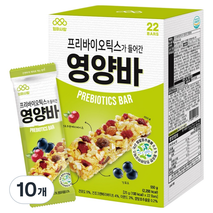 엄마사랑 프리바이오틱스 영양바, 550g, 10개