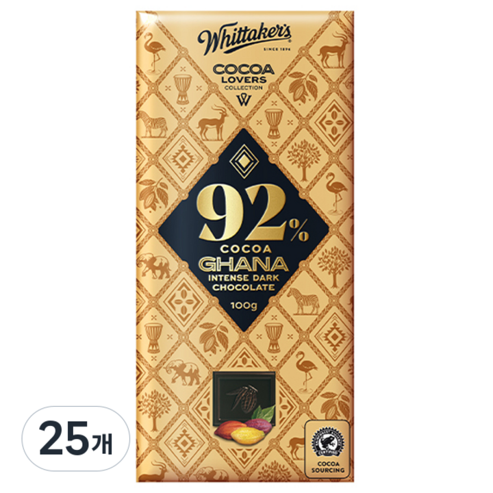 휘태커스 코코아 러버 92% 초콜릿, 100g, 25개