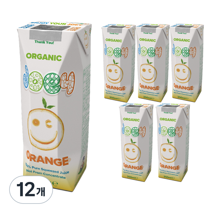 유기농조이 유기농 착즙 오렌지주스, 12개, 250ml