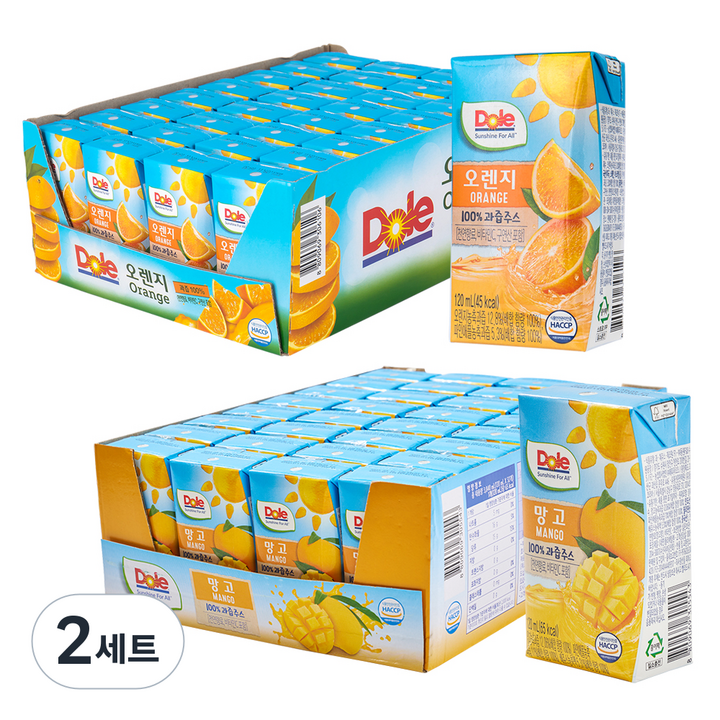 돌 과즙 주스 오렌지 32p + 망고 32p, 2세트, 120ml
