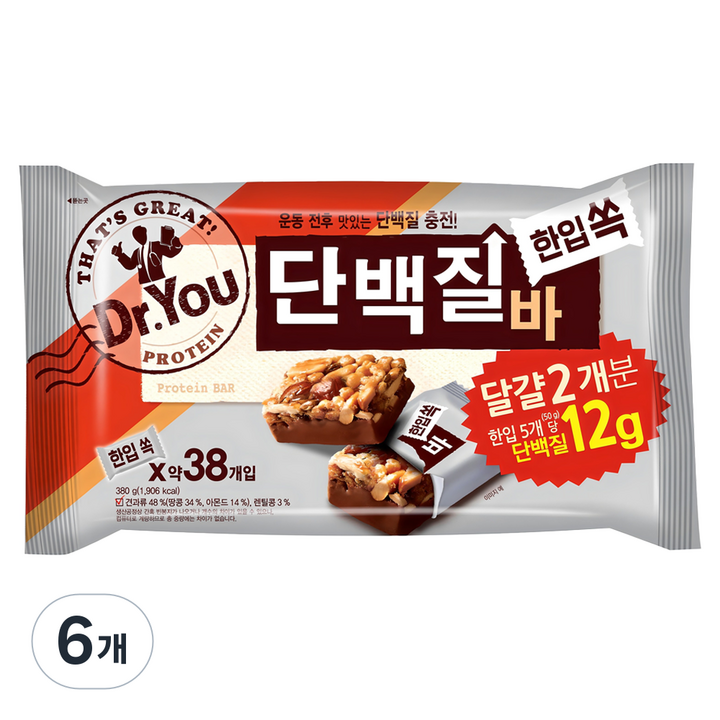 닥터유 한입쏙 단백질바, 380g, 6개