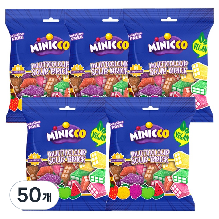 미니꼬 멀티컬러 사우어 브릭 비건젤리, 50g, 50개