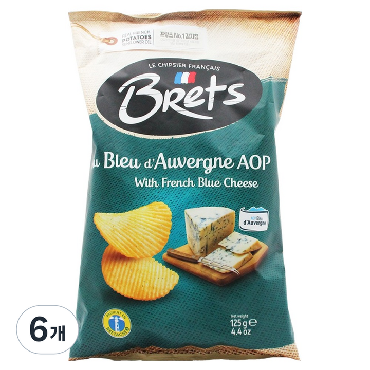 브렛츠 블루 도베르뉴 PDO 감자칩, 125g, 6개