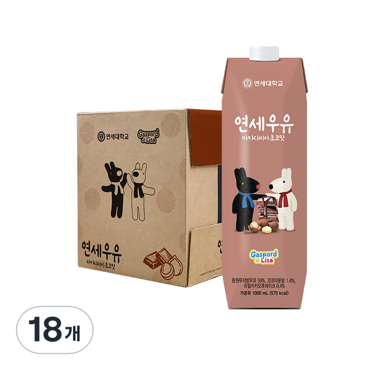 연세우유 마카다미아 초코맛, 1L, 18개