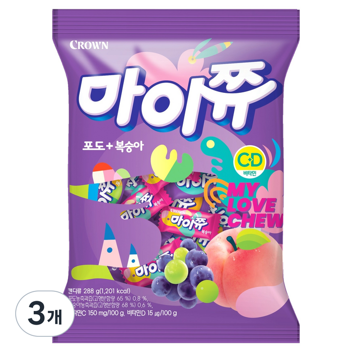마이쮸 포도복숭아, 288g, 3개