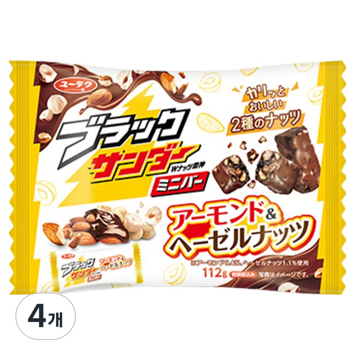 유라쿠세이카 블랙썬더 미니바 아몬드앤헤이즐넛, 112g, 4개