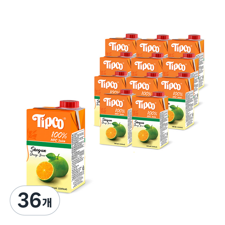 팁코 쇼군 NFC 오렌지 주스 100%, 500ml, 36개