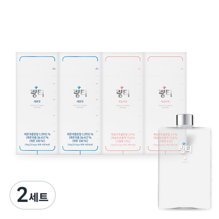 링티 분말 레몬맛 11.6g x 10p x 2개 + 복숭아맛 11.65g x 10p x 2개 + 사각보틀, 116g, 4개입, 2세트