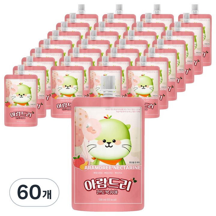 아람농장 아람드리 천도복숭아 주스, 138ml, 60개