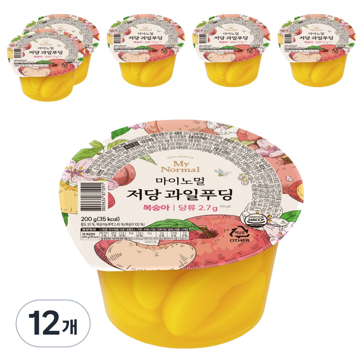 마이노멀 저당 과일푸딩 복숭아 1개입, 200g, 12개