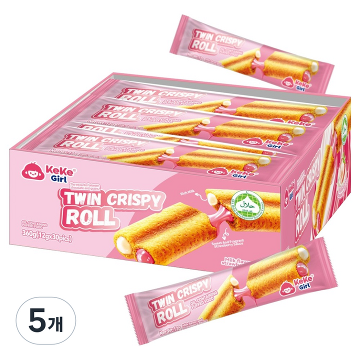 케케걸 트윈 크리스피 롤 밀크 딸기맛 30p, 360g, 5개