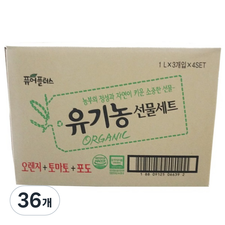 퓨어플러스 퓨어네 유기농 종합선물세트, 1L, 36개
