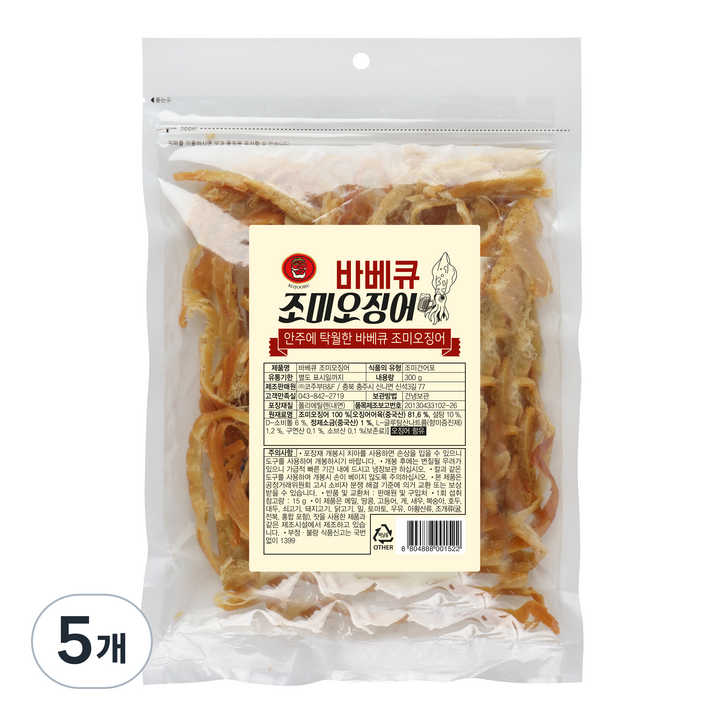 코주부 바베큐 조미오징어, 300g, 5개