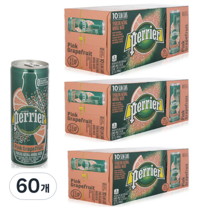 페리에 핑크자몽 탄산음료, 60개, 250ml