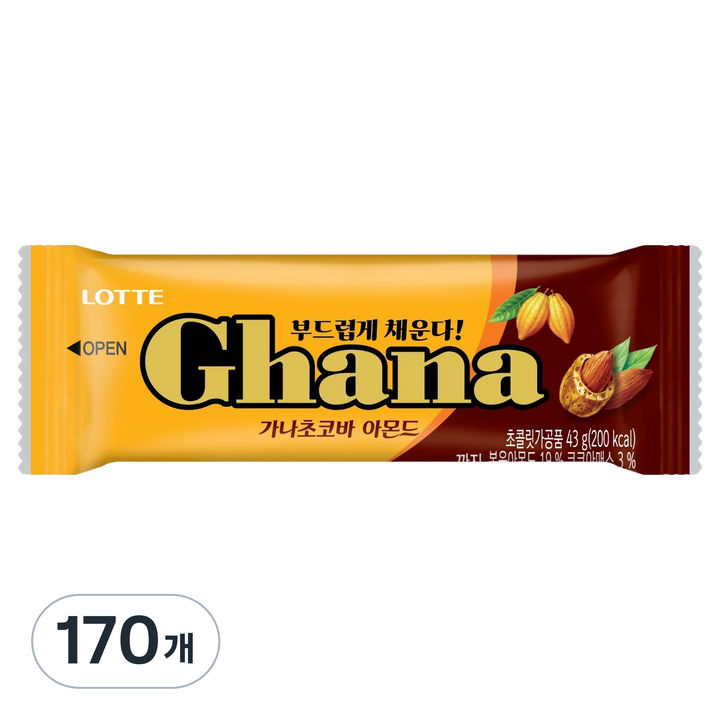 롯데 가나초코바 아몬드, 43g, 170개