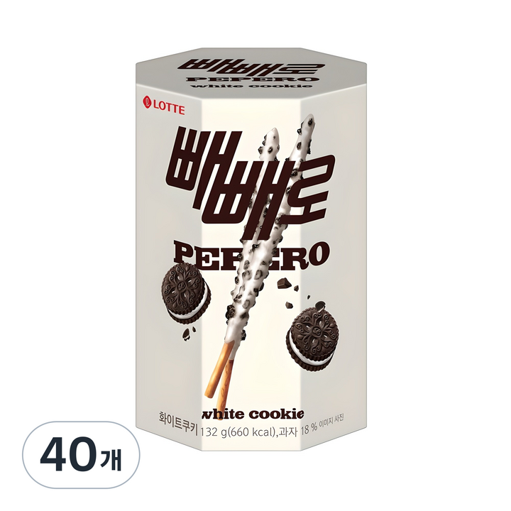 빼빼로 화이트쿠키, 132g, 40개