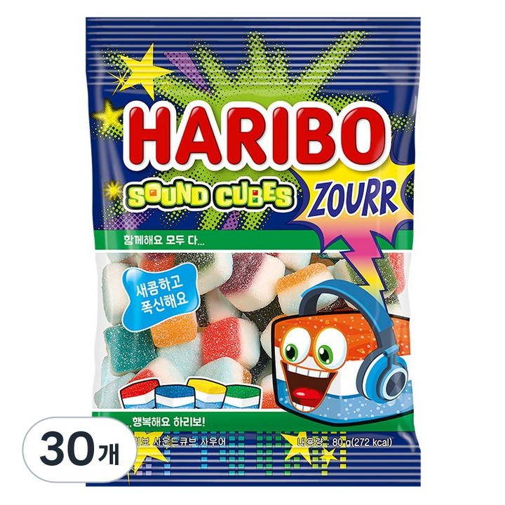 하리보 사운드큐브 사우어 젤리, 80g, 30개