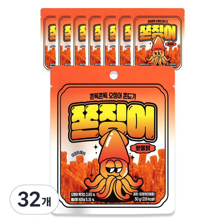 쫀슐랭 쫀징어 핫불닭, 50g, 32개