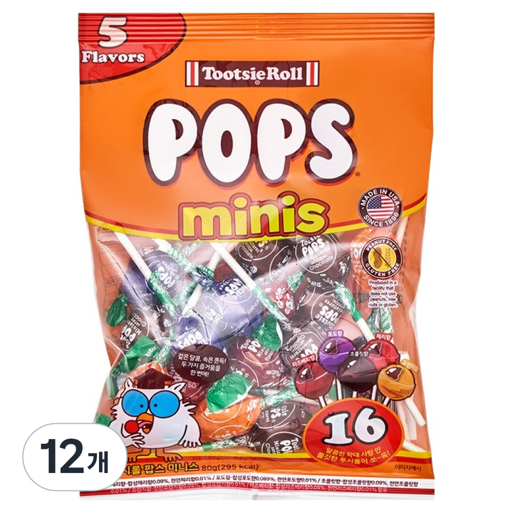 투시롤 팝스 미니스 캔디, 80g, 12개