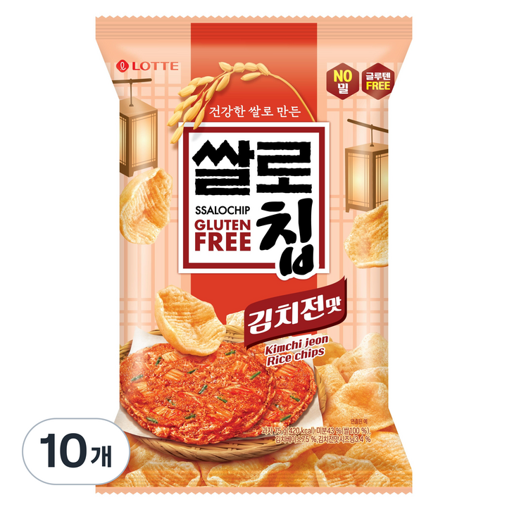 롯데웰푸드 쌀로칩 김치전맛, 10개, 75g