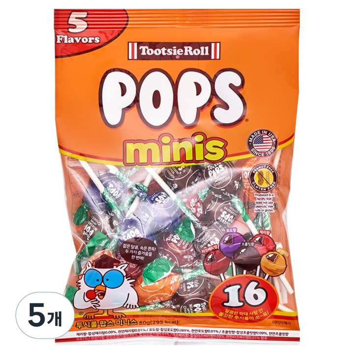 투시롤 팝스 미니스 캔디, 80g, 5개