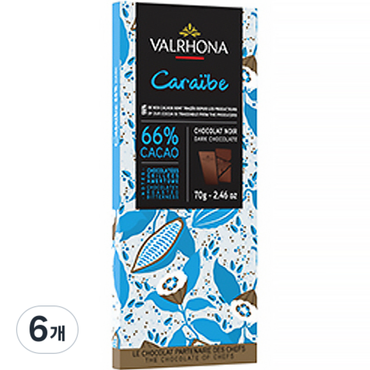 발로나 까라이브 66% 초콜릿 바, 70g, 6개