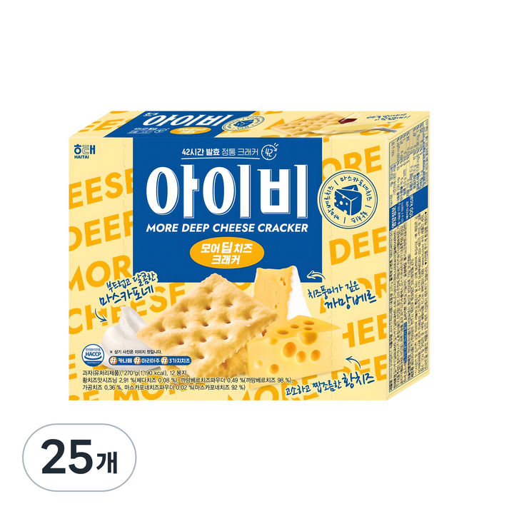 해태제과 아이비 모어딥치즈 크래커, 270g, 25개