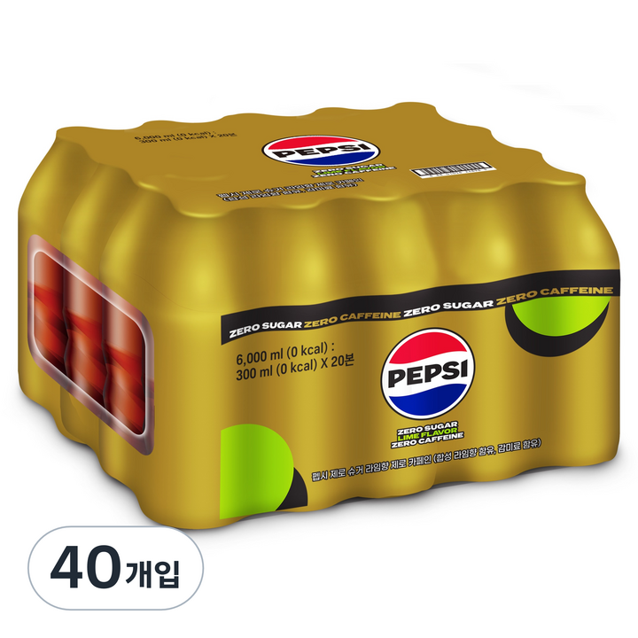 펩시 제로슈거 라임향 제로카페인 무라벨, 300ml, 40개