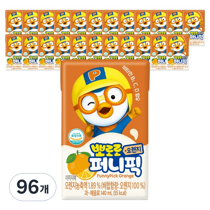 아이코닉스 뽀로로 퍼니픽 오렌지 주스, 96개, 140ml