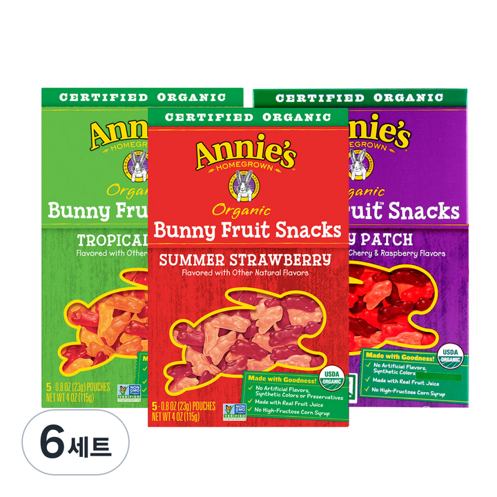 애니스 애니스 유기농 토끼 젤리 베리패치 115g + 써머 스트로베리 115g + 트로피칼 트리트 115g 세트, 6세트