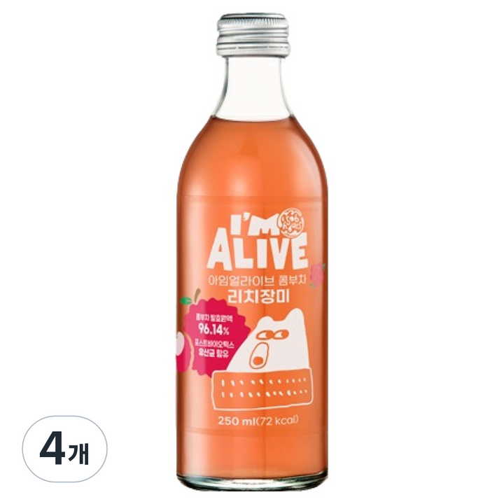 아임얼라이브콤부차 리치장미, 4개, 250ml