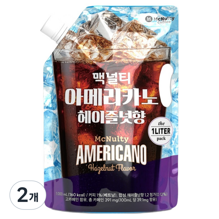 맥널티커피 아이스 아메리카노 헤이즐넛, 1L, 2개