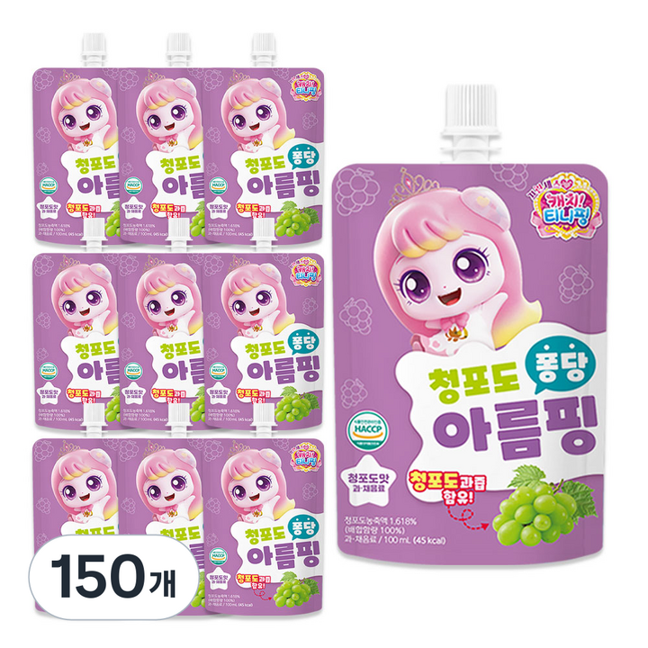 리더스인팜 캐치티니핑 퐁당 음료수 아름핑 청포도맛, 150개, 100ml
