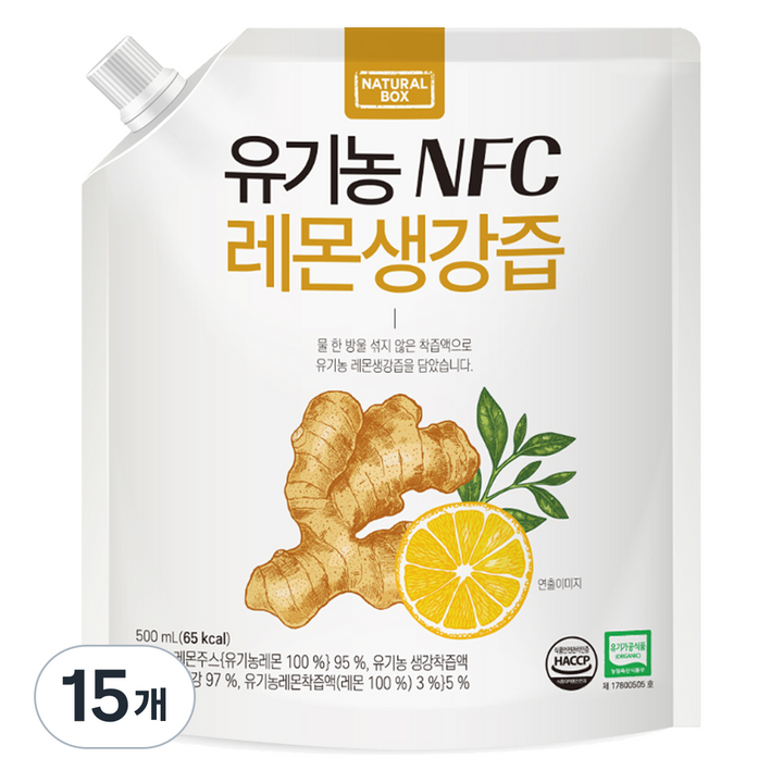 내추럴박스 유기농 NFC 레몬생강 착즙주스, 500ml, 15개