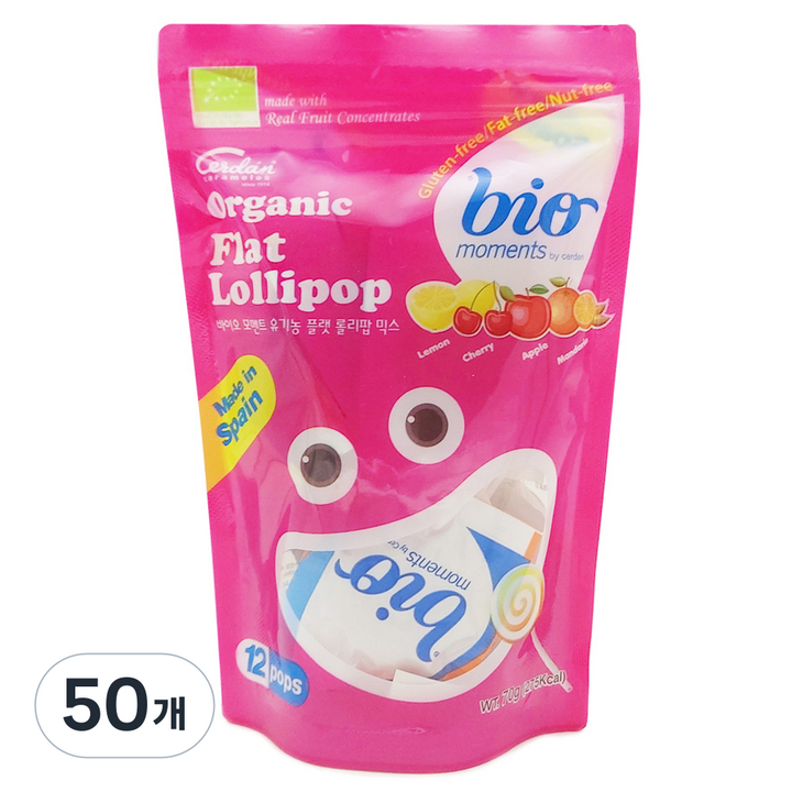 바이오모멘트 유기농 플랫 롤리팝 믹스, 70g, 50개