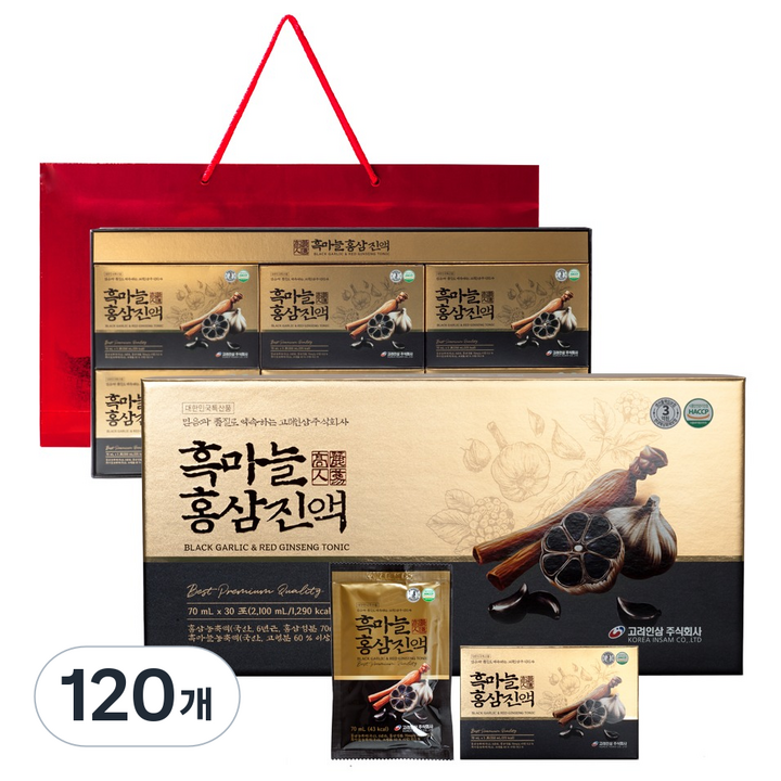 고려인삼 흑마늘홍삼진액 + 쇼핑백, 70ml, 120개