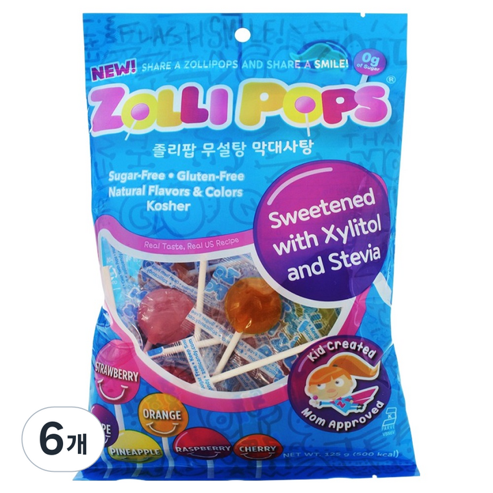 졸리팝 무설탕 막대사탕, 125g, 6개