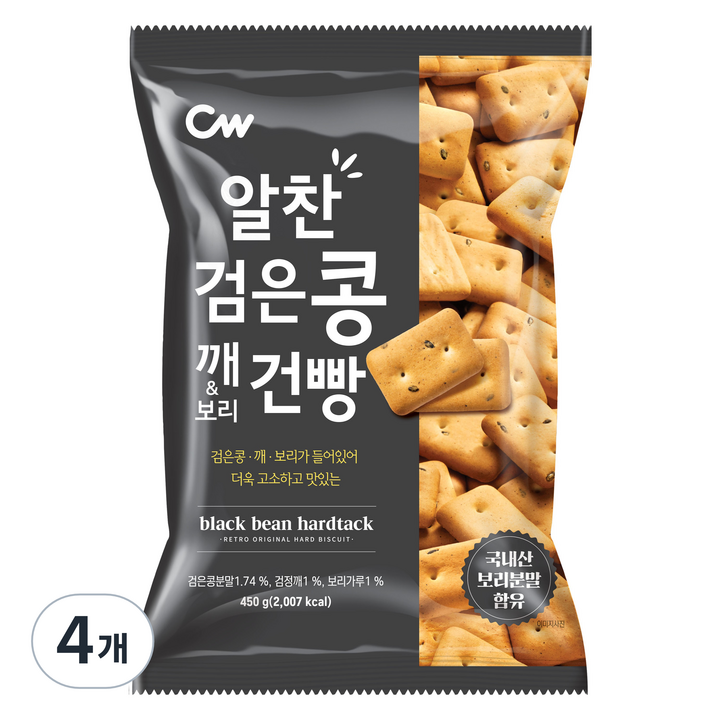 청우식품 알찬 검은콩 깨 보리 건빵, 4개, 450g