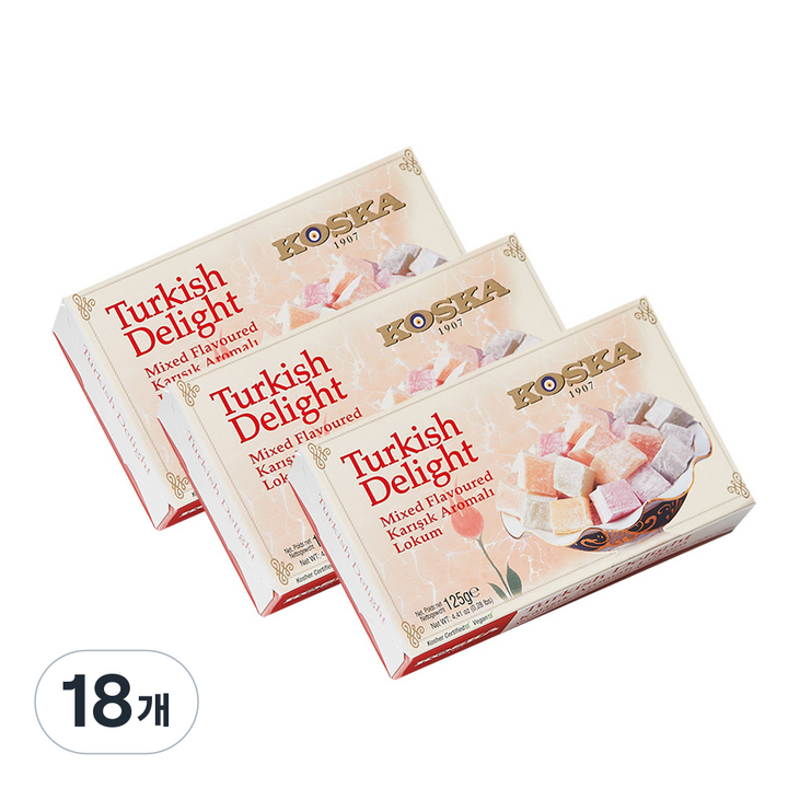 코스카 터키쉬딜라이트 터키젤리 디저트 과자 카이막 로쿰 믹스플레이버, 125g, 18개