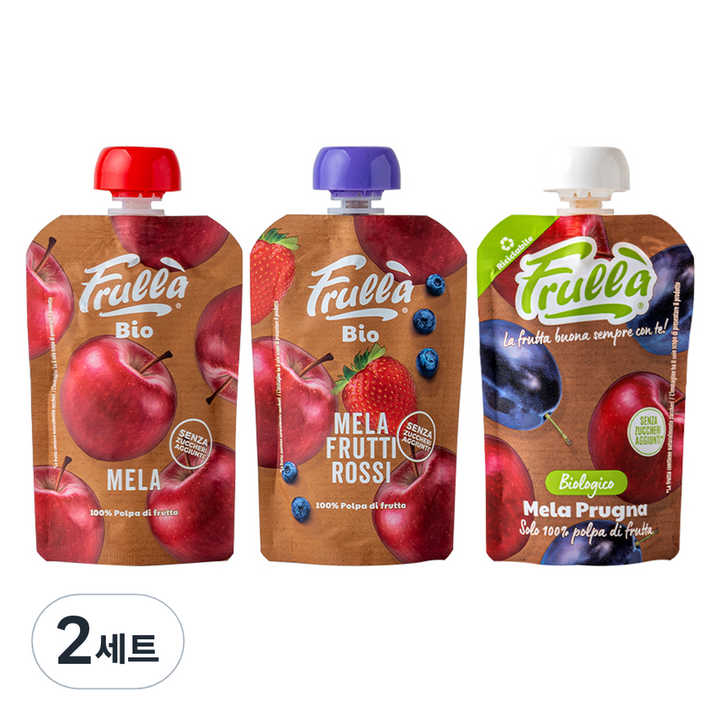 푸루라 아동용 유기농 생과일 퓨레 사과 100g + 사과 블루베리 딸기 100g + 사과 푸룬 100g 세트, 6개