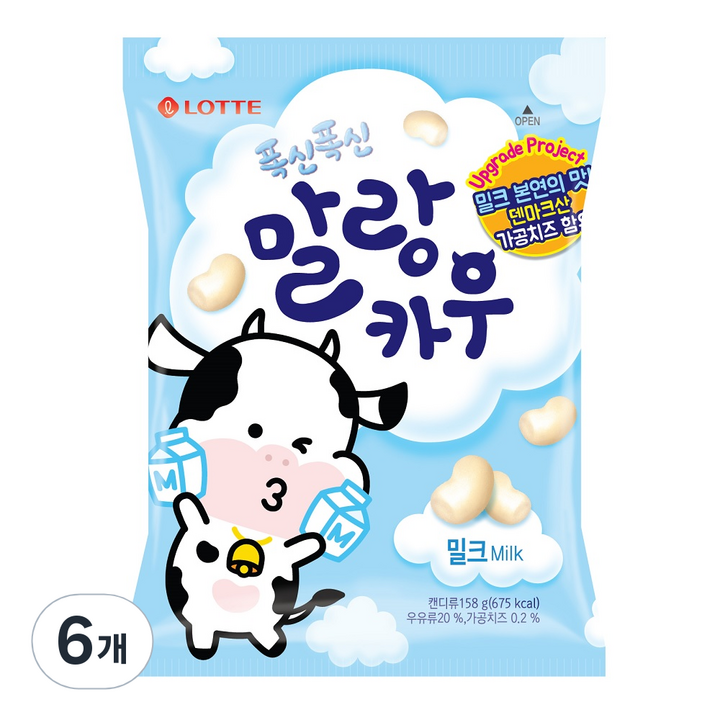 롯데웰푸드 폭신폭신 말랑카우 츄잉캔디, 158g, 6개