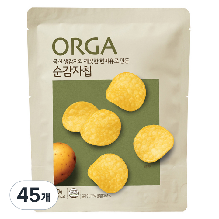 ORGA 생감자와 깨끗한 현미유로 만든 순 감자칩, 40g, 45개