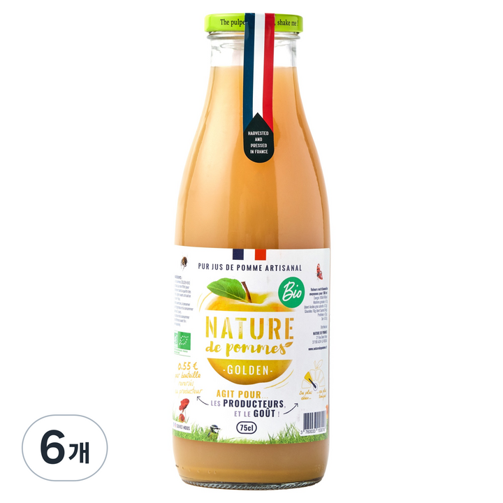 네이쳐 유기농 골든 착즙 사과주스, 6개, 750ml