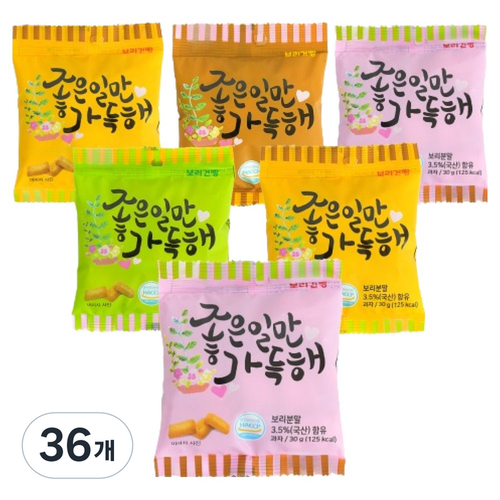 정든식품 미니 소포장 보리건빵 랜덤발송, 36개, 30g