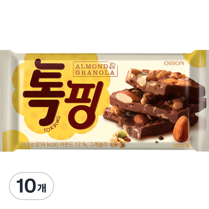 오리온 톡핑 아몬드 & 그래놀라, 43g, 10개