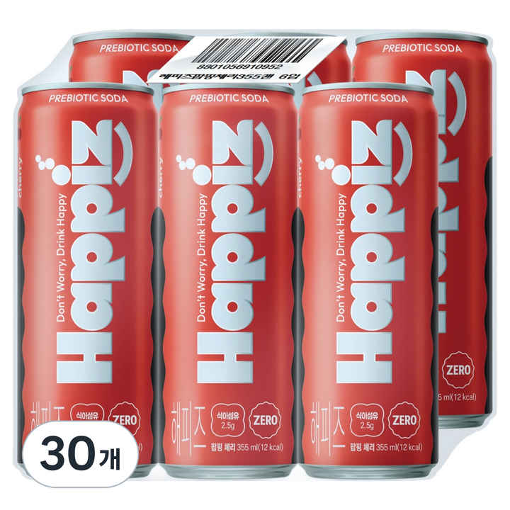 롯데칠성음료 해피즈 프리바이오틱 소다 팝핑체리, 30개, 355ml