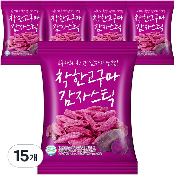 에이스엠앤티 착한 고구마 감자스틱, 45g, 15개