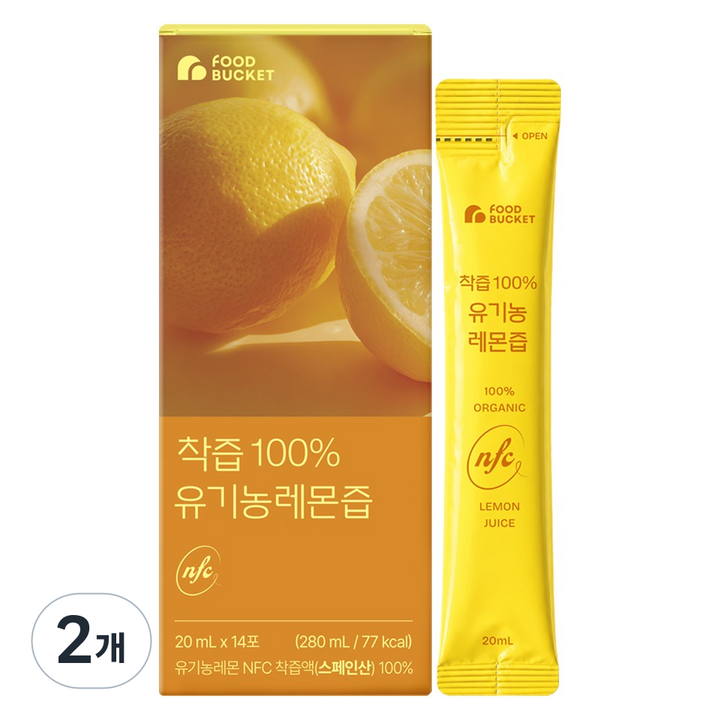 푸드버킷 착즙 100% 유기농레몬즙 14포, 280ml, 2개